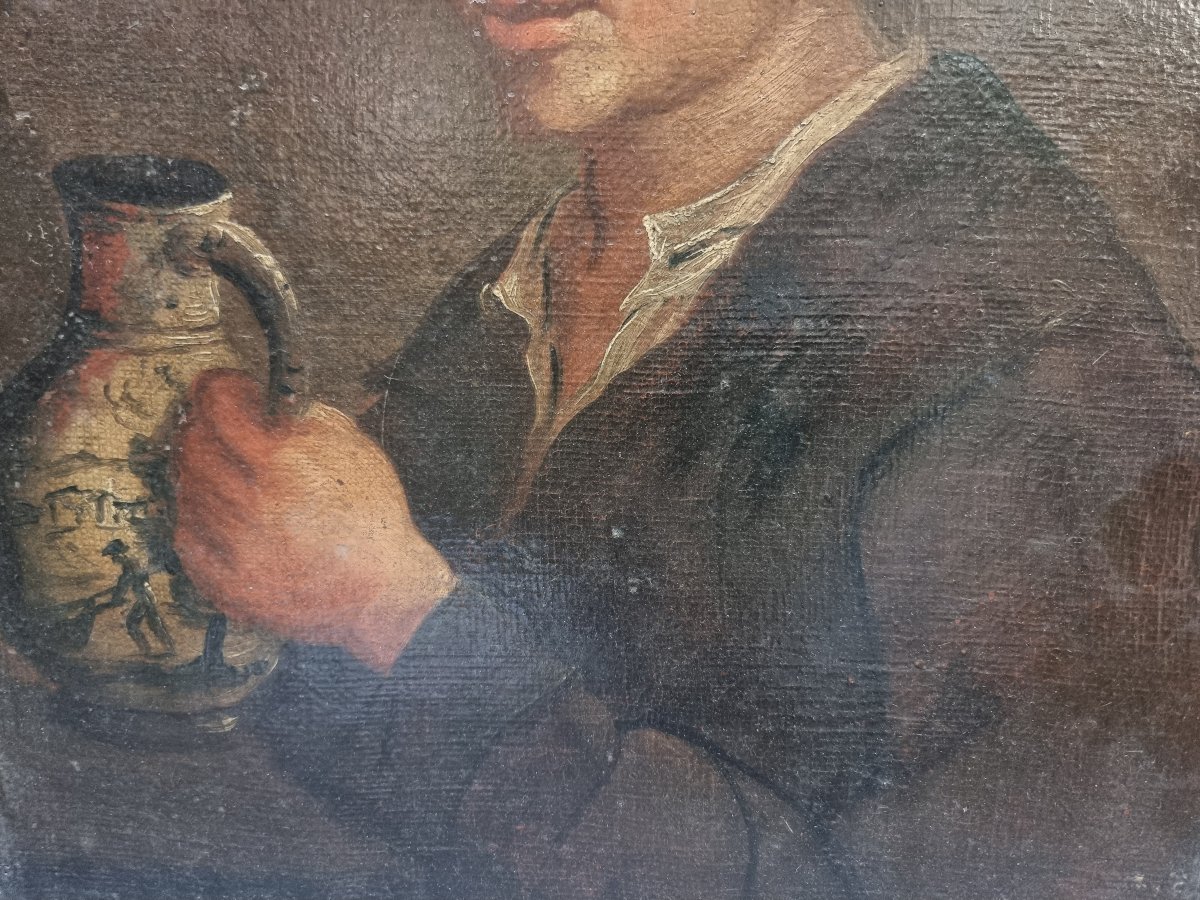 DIPINTO OLIO SU TELA RAFFIGURANTE UOMO CON BROCCA - Metà dell'700 - Scuola Lombarda-photo-3