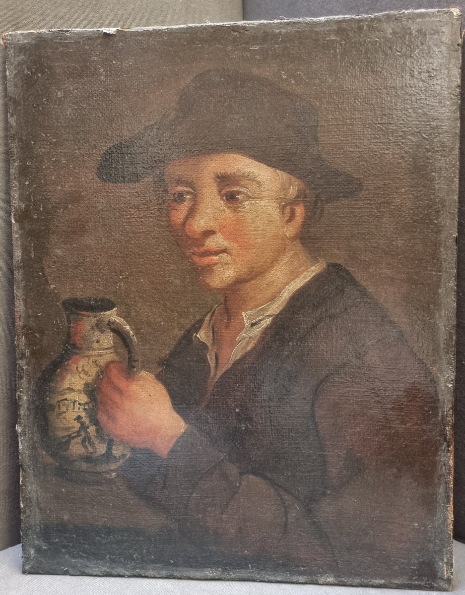 DIPINTO OLIO SU TELA RAFFIGURANTE UOMO CON BROCCA - Metà dell'700 - Scuola Lombarda