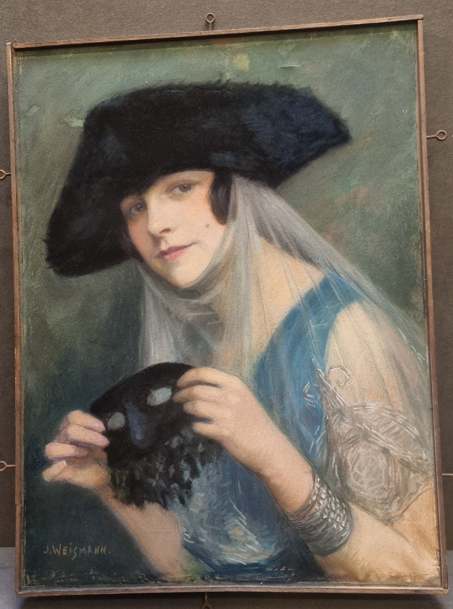 PASTELLO CARTA SU TELA - RITRATTO DONNA IN COSTUME VENEZIANO - JACQUES WIESMANN (1878-1962)