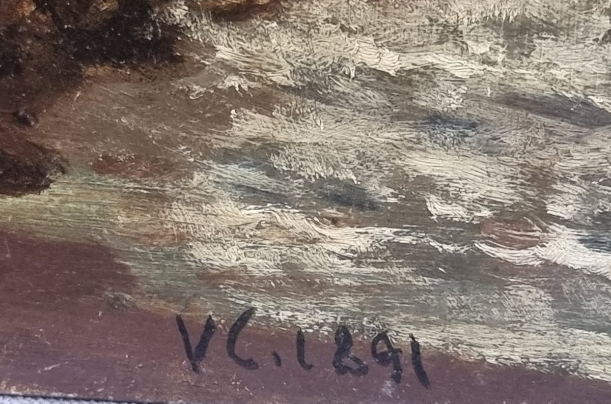 OLIO SU CARTONE - MARINA datata1891 - VINCENZO CABIANCA (Verona 1827 - Roma 1902)-photo-2
