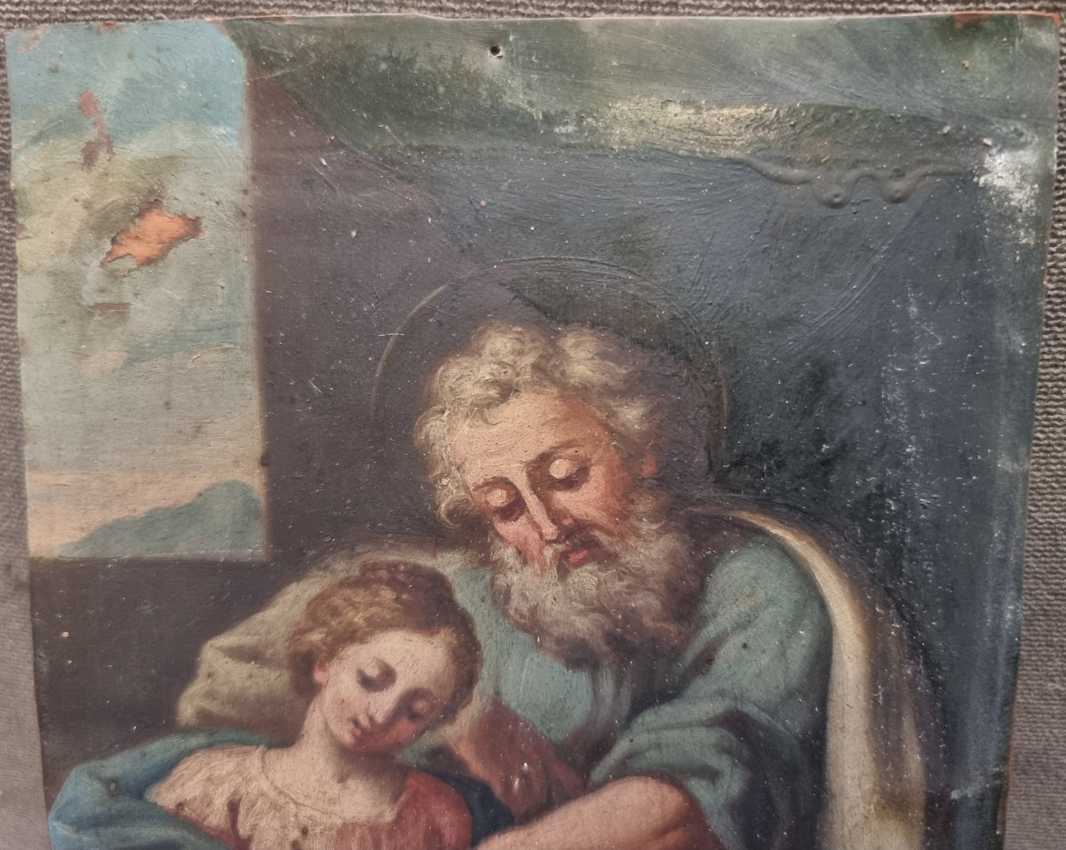 DIPINTO OLIO SU RAME RAFFIGURANTE SAN GIUSEPPE CON GESU - CENTRO ITALIA - INIZIO XVIII SECOLO -photo-3