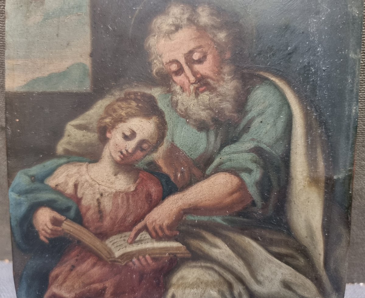 DIPINTO OLIO SU RAME RAFFIGURANTE SAN GIUSEPPE CON GESU - CENTRO ITALIA - INIZIO XVIII SECOLO -photo-4