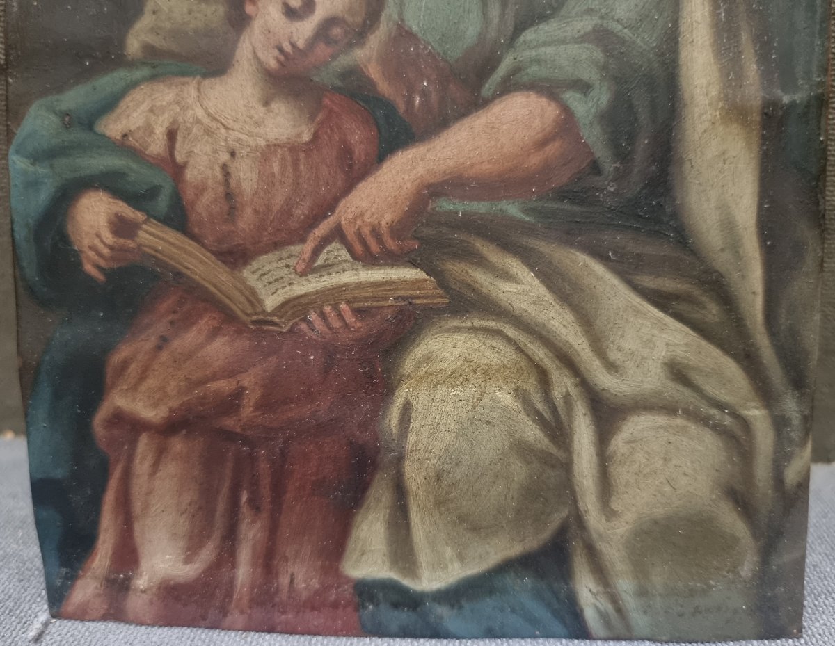DIPINTO OLIO SU RAME RAFFIGURANTE SAN GIUSEPPE CON GESU - CENTRO ITALIA - INIZIO XVIII SECOLO -photo-1