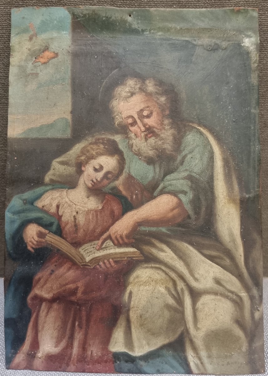 DIPINTO OLIO SU RAME RAFFIGURANTE SAN GIUSEPPE CON GESU - CENTRO ITALIA - INIZIO XVIII SECOLO 