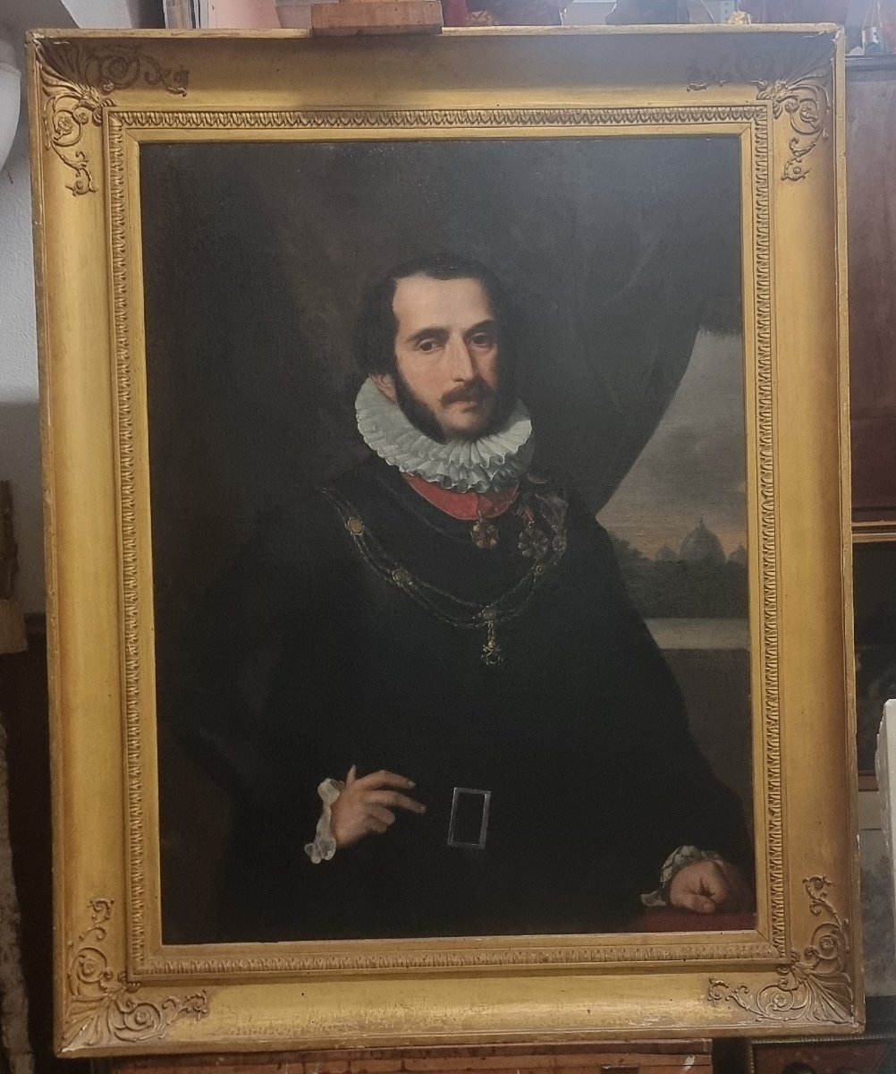 OLIO SU TELA - RITRATTO GUARDIA NOBILE PAPALE - Prima metà dell'800