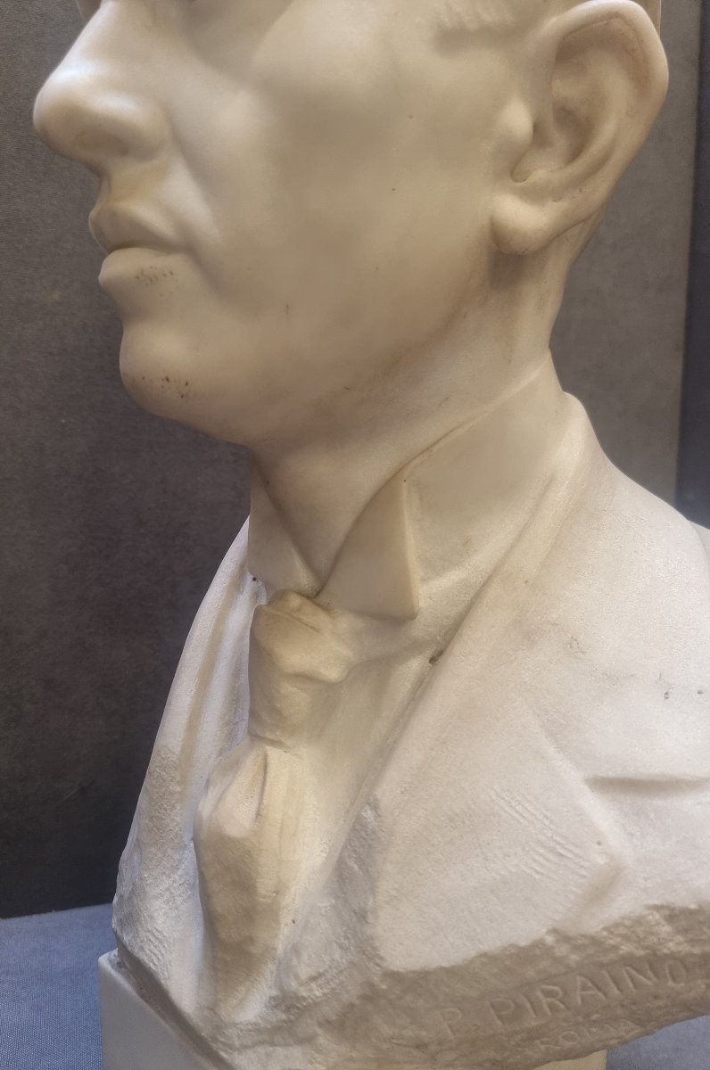 BUSTO UOMO IN MARMO STATUARIO - Firmato Pietro Piraino (1878-1950)-photo-3