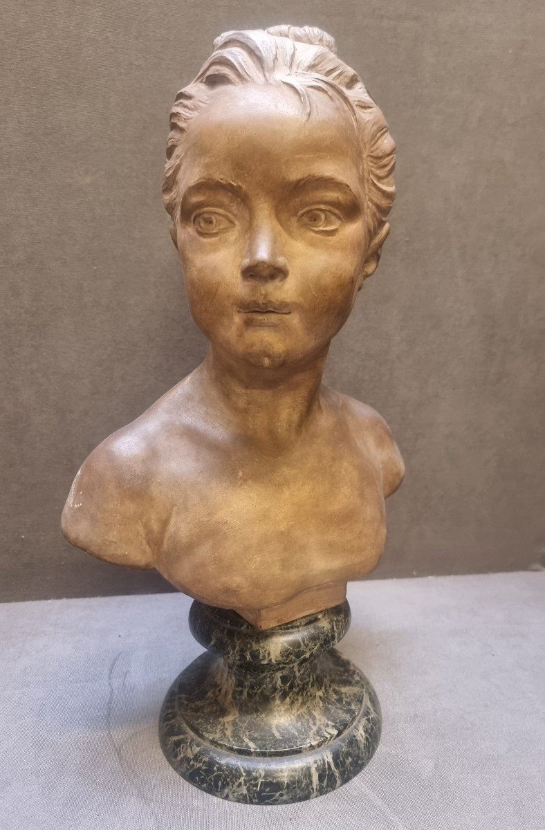 BUSTO IN TERRACOTTA SU BASE IN MARMO - LOUISE BRONGNIART BAMBINA (1772-1845) - Francia, '800-photo-2