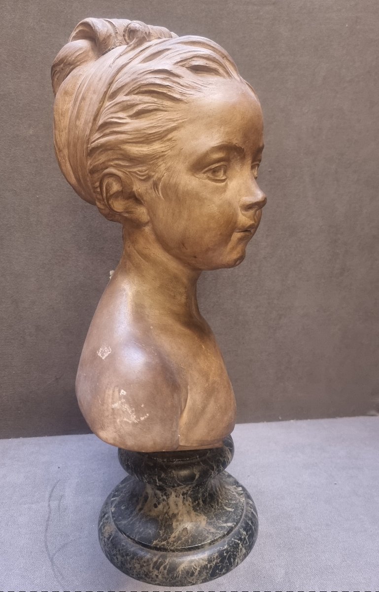 BUSTO IN TERRACOTTA SU BASE IN MARMO - LOUISE BRONGNIART BAMBINA (1772-1845) - Francia, '800-photo-3