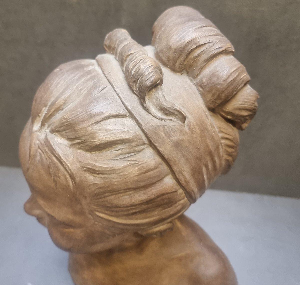 BUSTO IN TERRACOTTA SU BASE IN MARMO - LOUISE BRONGNIART BAMBINA (1772-1845) - Francia, '800-photo-3
