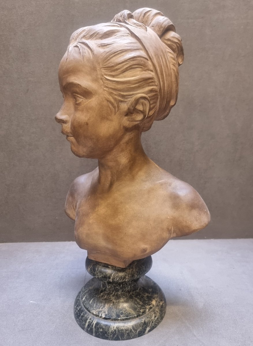BUSTO IN TERRACOTTA SU BASE IN MARMO - LOUISE BRONGNIART BAMBINA (1772-1845) - Francia, '800