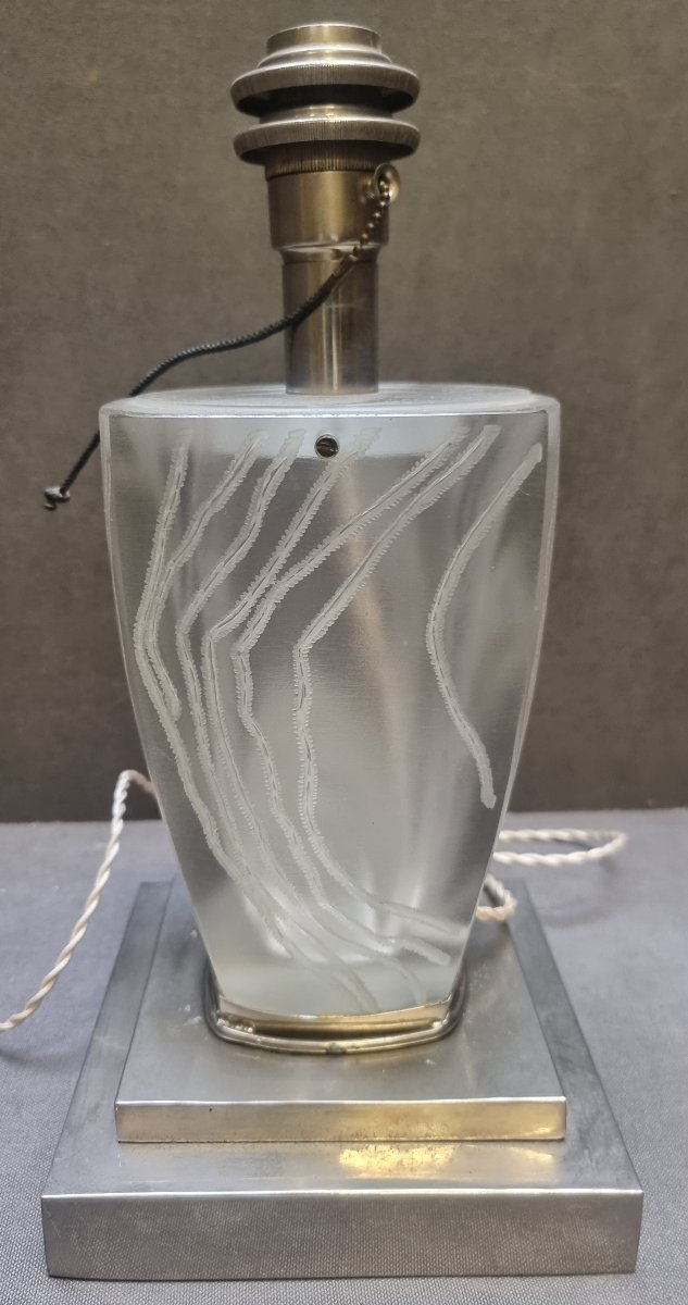 LAMPADA DA TAVOLO IN PASTA DI VETRO E ACCIAIO CROMATO - Manifattura francese anni '60-photo-4