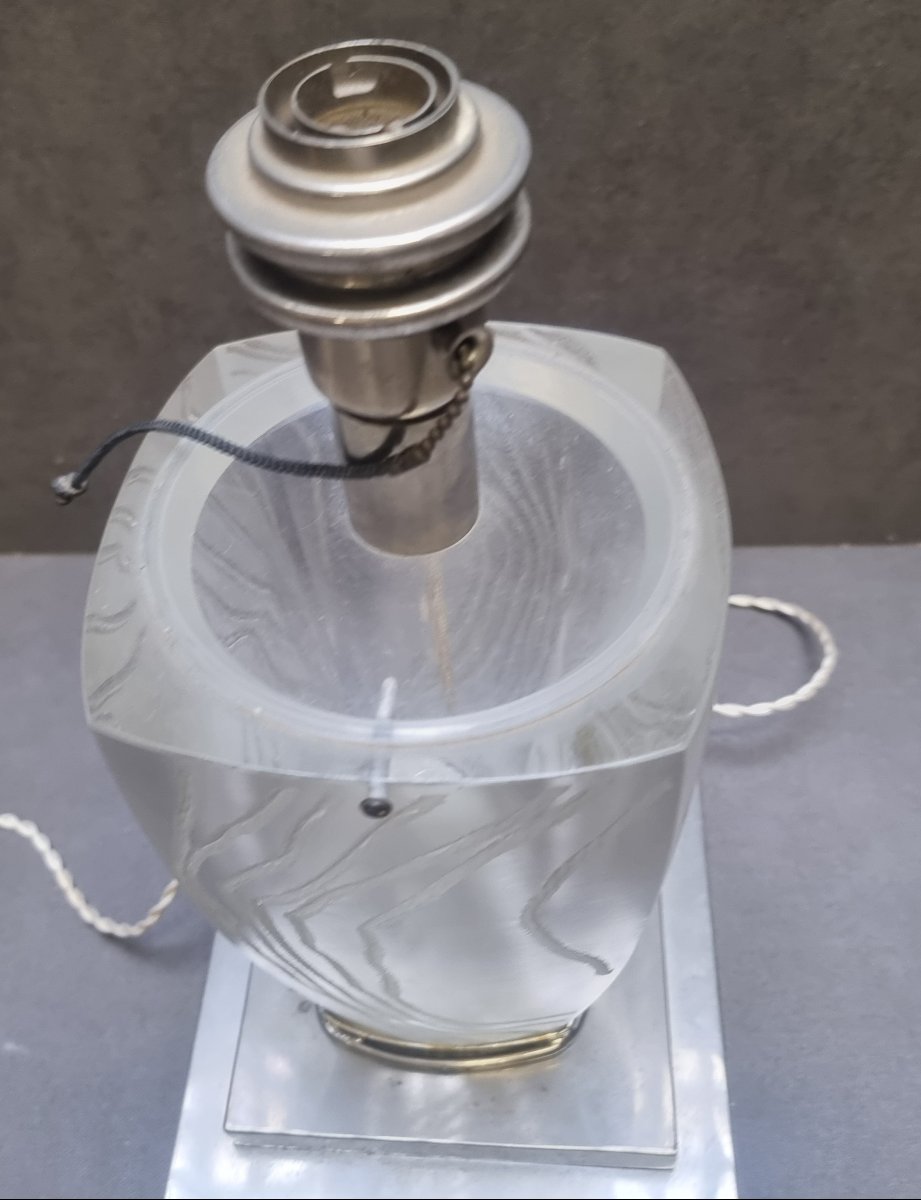 LAMPADA DA TAVOLO IN PASTA DI VETRO E ACCIAIO CROMATO - Manifattura francese anni '60-photo-1