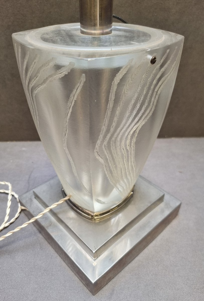 LAMPADA DA TAVOLO IN PASTA DI VETRO E ACCIAIO CROMATO - Manifattura francese anni '60-photo-3
