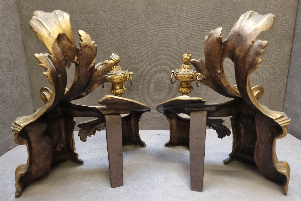 COPPIA ALARI DA CAMINO IN BRONZO DORATO - FRANCIA LUIGI XV - Metà del XVIII secolo-photo-3