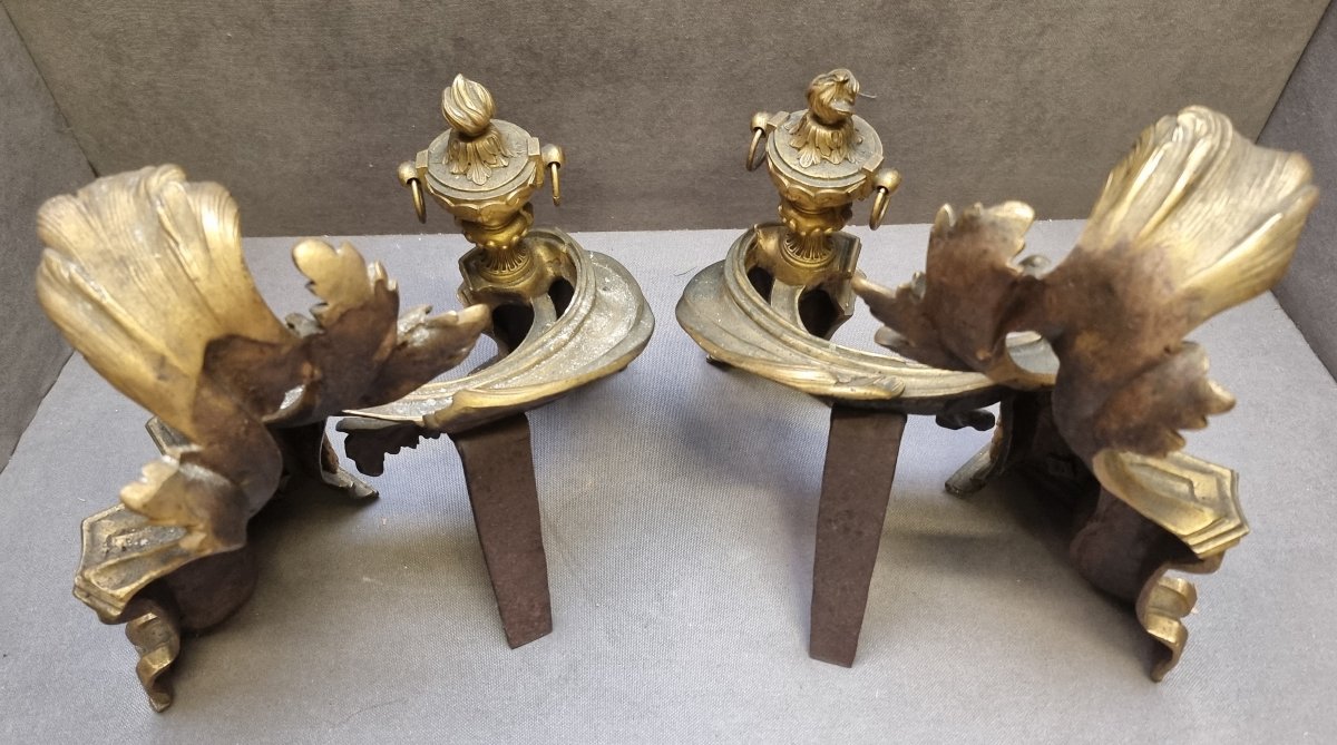 COPPIA ALARI DA CAMINO IN BRONZO DORATO - FRANCIA LUIGI XV - Metà del XVIII secolo-photo-4