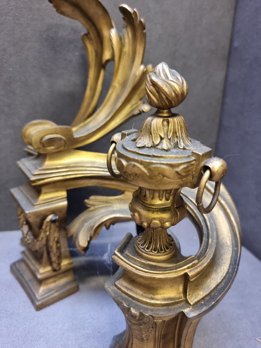 COPPIA ALARI DA CAMINO IN BRONZO DORATO - FRANCIA LUIGI XV - Metà del XVIII secolo-photo-2