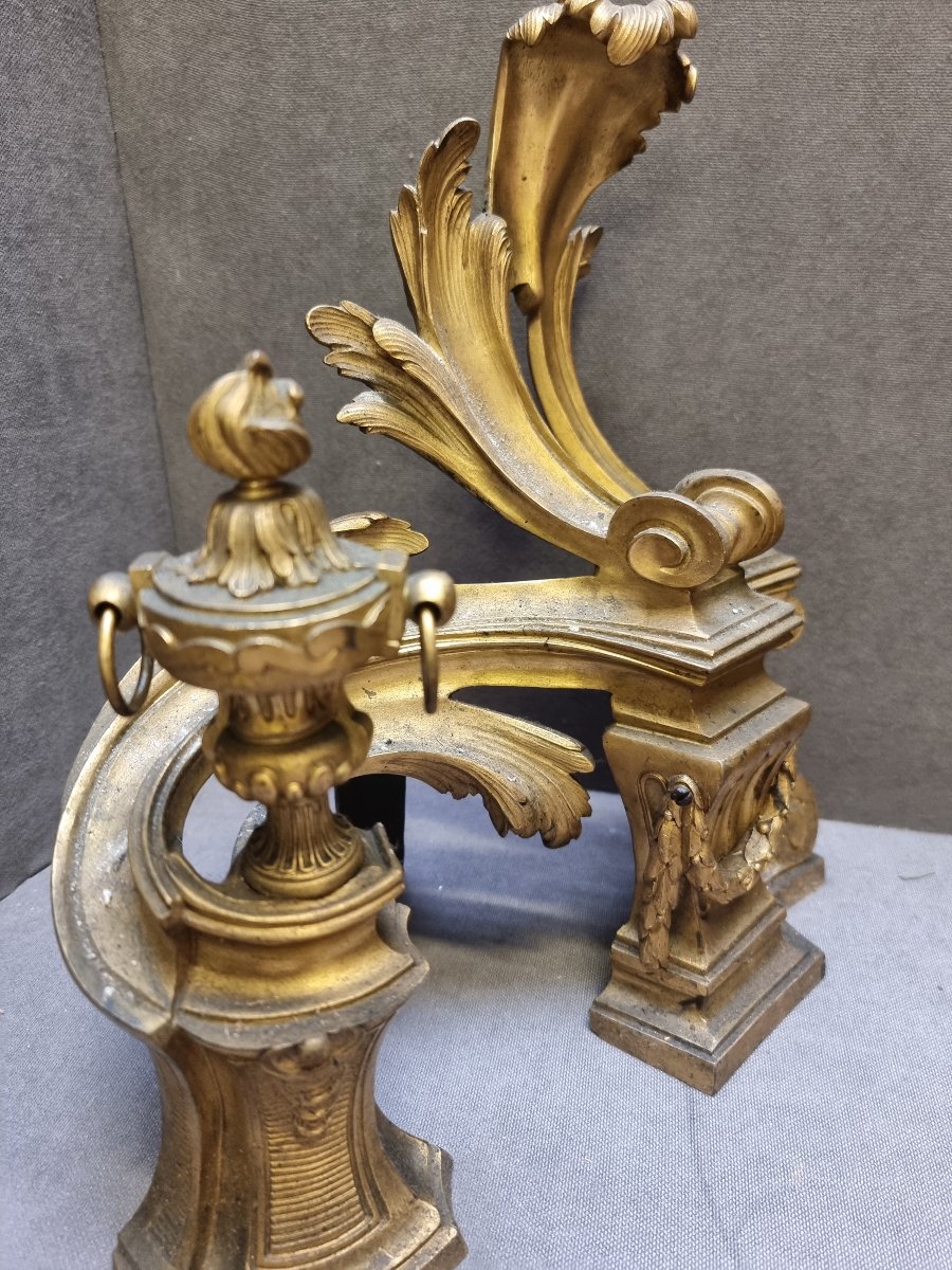 COPPIA ALARI DA CAMINO IN BRONZO DORATO - FRANCIA LUIGI XV - Metà del XVIII secolo-photo-3