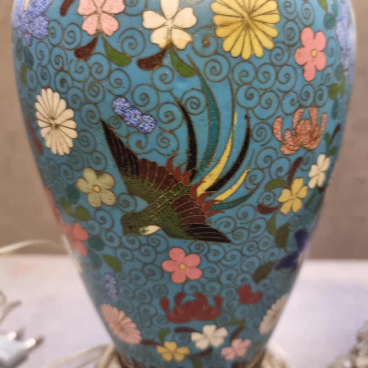 COPPIA LAMPADE DA TAVOLO IN CLOISONNE E BRONZO - FRANCIA, NAPOLEONE III - DELL'800-photo-3