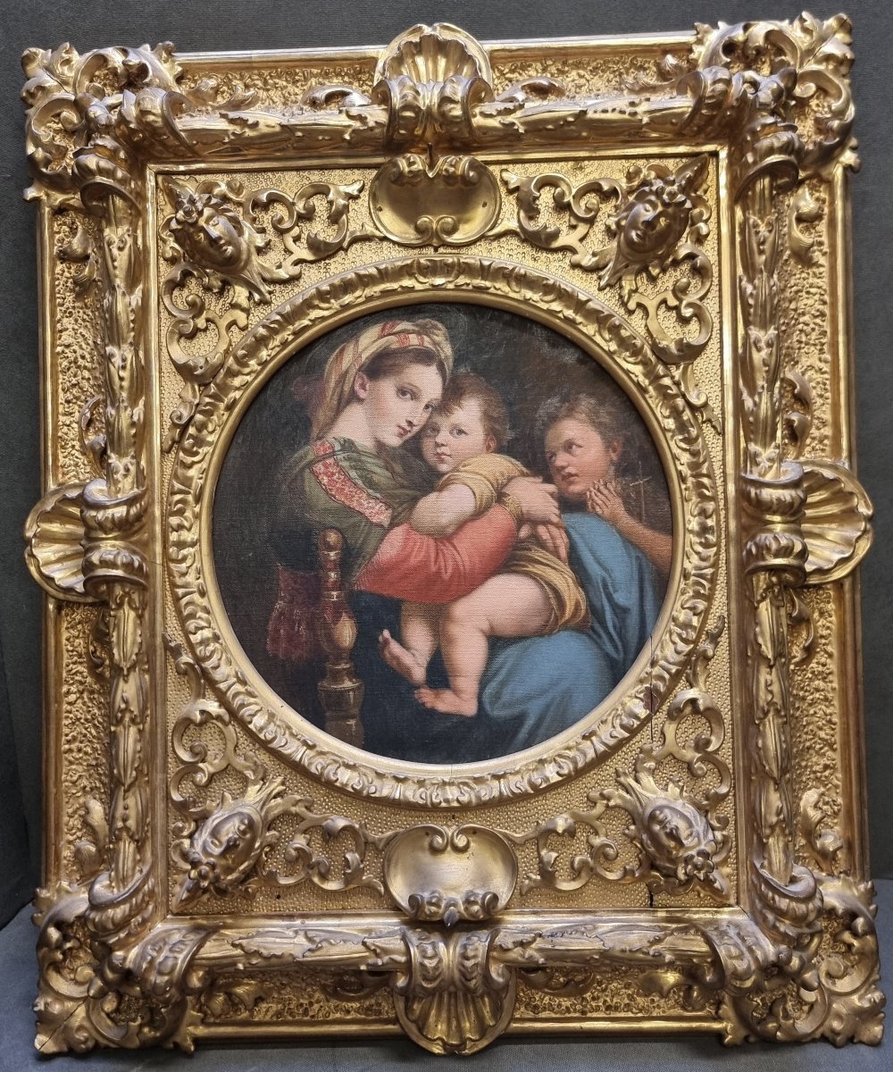 OLIO SU TELA MADONNA DELLA SEGGIOLA - DELL'800