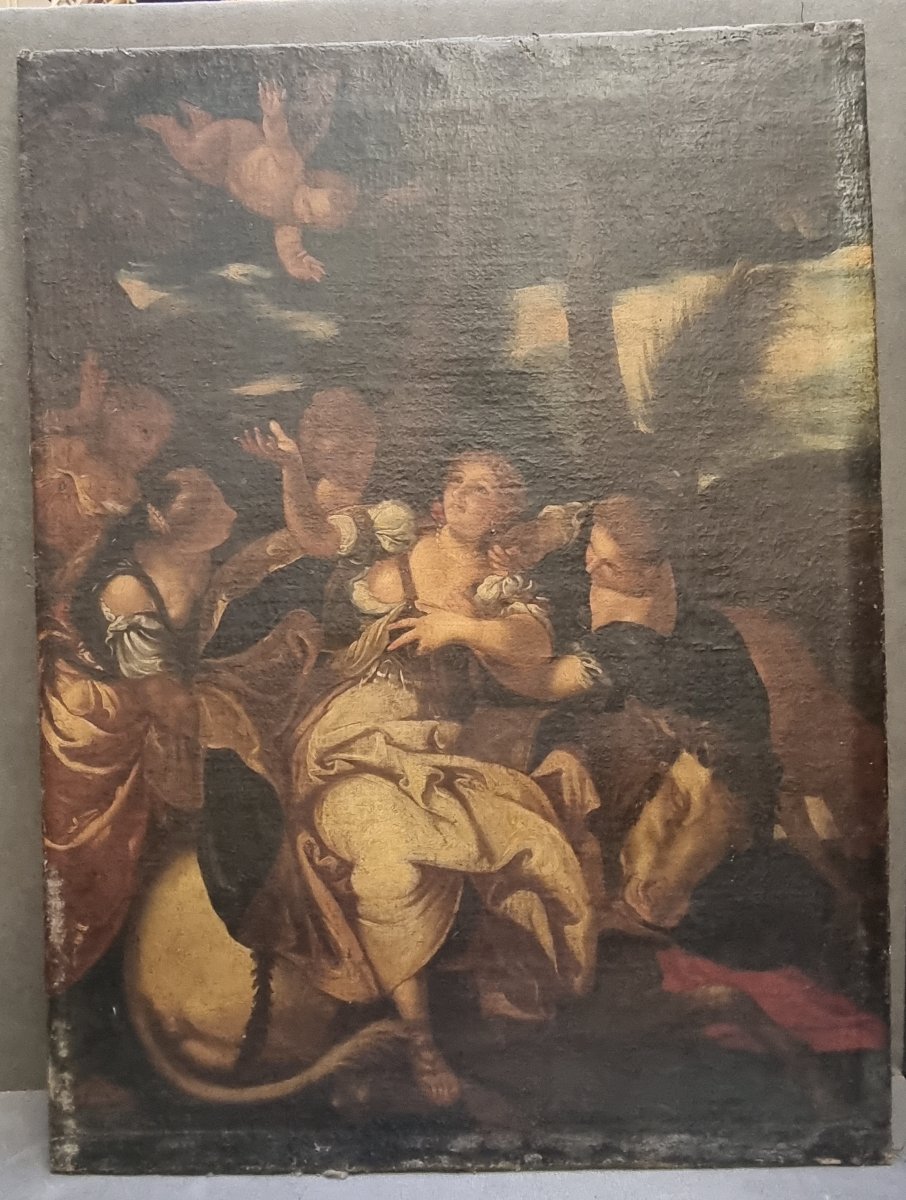 OLIO SU TELA - ALLEGORIA DEL'EUROPA, COPIA SEICENTESCA SCUOLA DEL VERONESE
