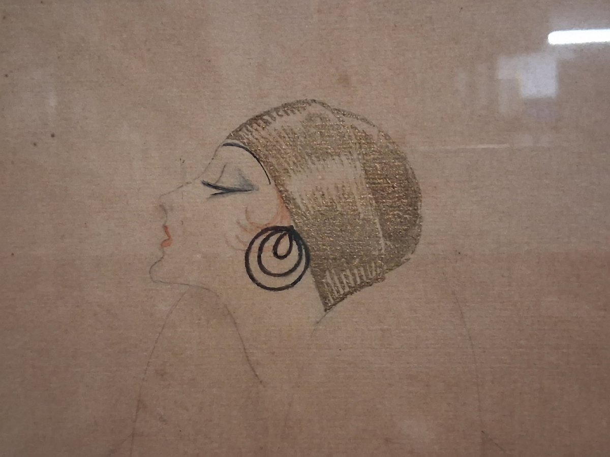 DISEGNO DONNA ACQUARELLATO 1921 - JOHN GUIDA (1888-1965)-photo-2