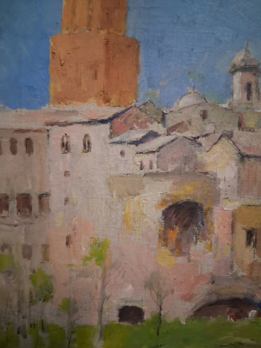 OLIO SU TELA VEDUTA DI ROMA TORRE DELLE MILIZIE - GIUSEPPE PASTINA (Andria 1863 - 1942)-photo-2