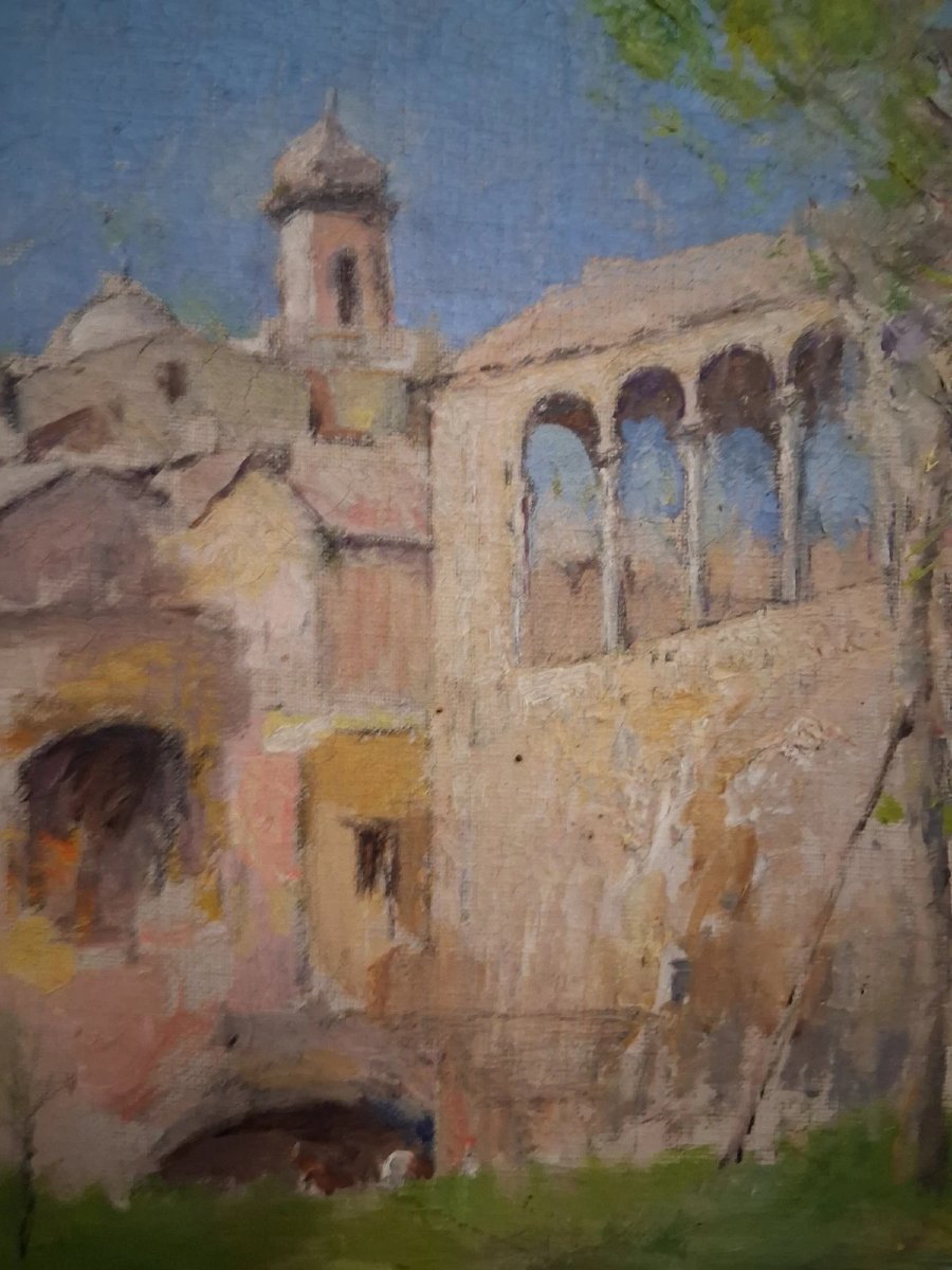 OLIO SU TELA VEDUTA DI ROMA TORRE DELLE MILIZIE - GIUSEPPE PASTINA (Andria 1863 - 1942)-photo-3