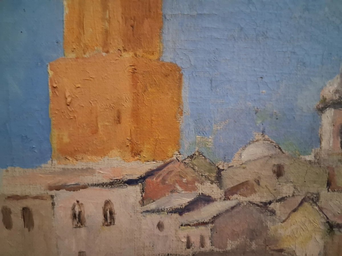 OLIO SU TELA VEDUTA DI ROMA TORRE DELLE MILIZIE - GIUSEPPE PASTINA (Andria 1863 - 1942)-photo-3