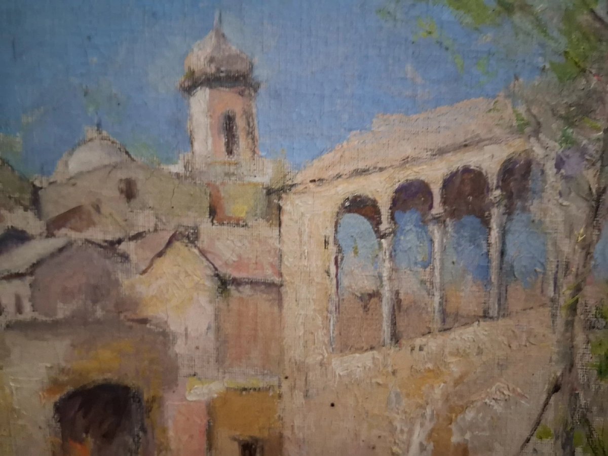 OLIO SU TELA VEDUTA DI ROMA TORRE DELLE MILIZIE - GIUSEPPE PASTINA (Andria 1863 - 1942)-photo-5