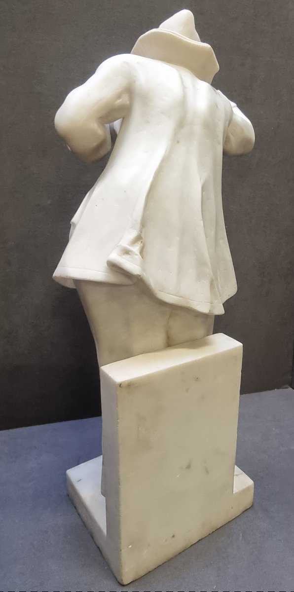 SCULTURA PIERROT IN MARMO STATUARIO - J. VAN DER KEMP - primi '900-photo-4