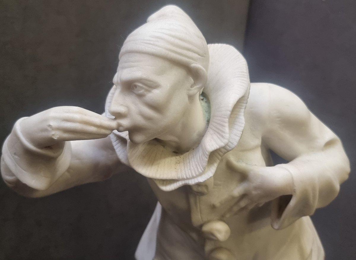 SCULTURA PIERROT IN MARMO STATUARIO - J. VAN DER KEMP - primi '900-photo-2