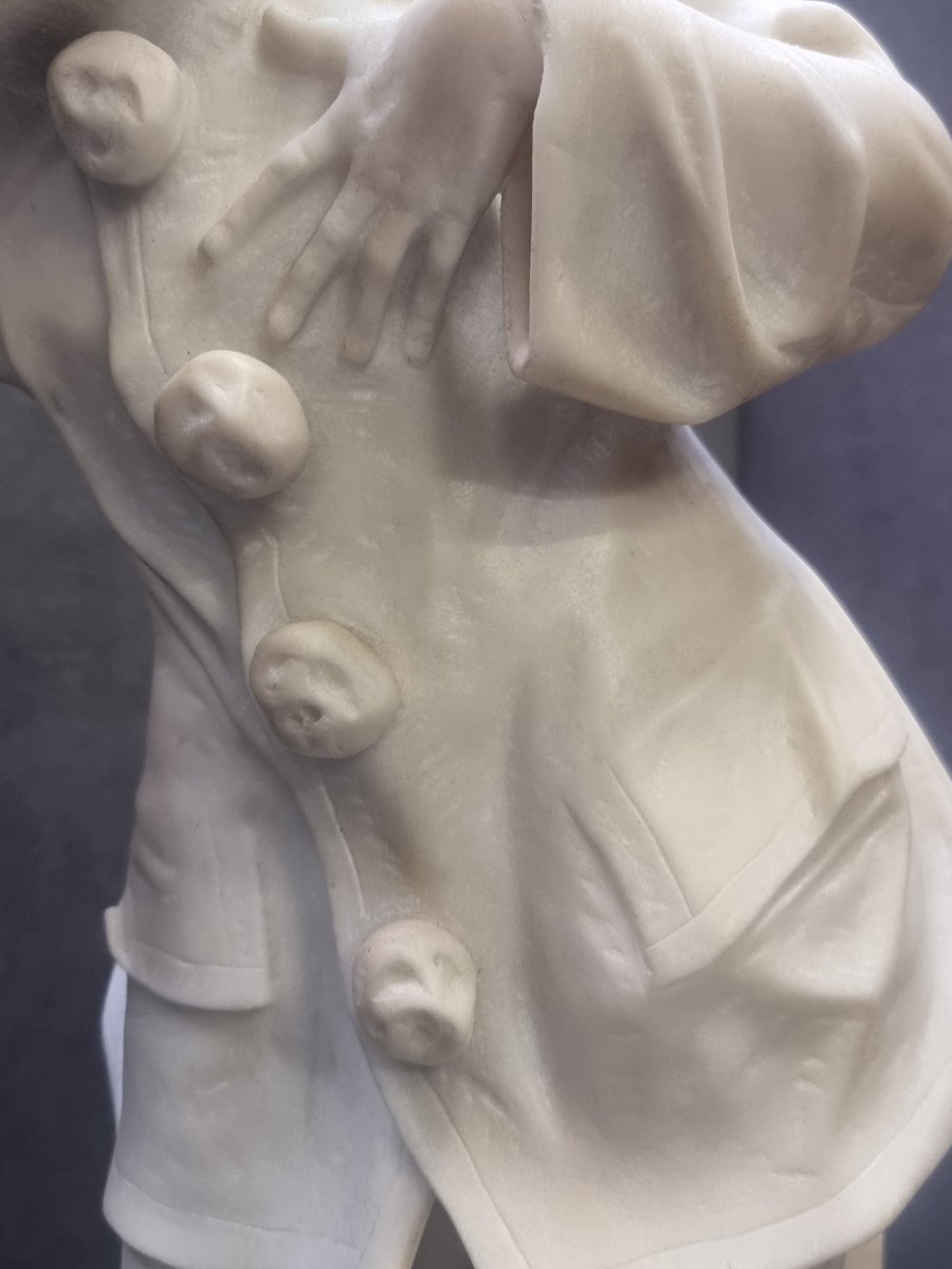 SCULTURA PIERROT IN MARMO STATUARIO - J. VAN DER KEMP - primi '900-photo-3