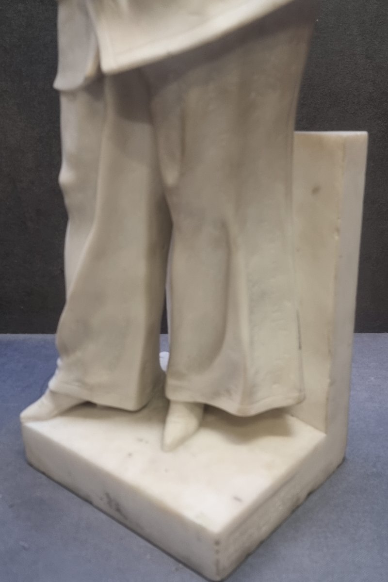 SCULTURA PIERROT IN MARMO STATUARIO - J. VAN DER KEMP - primi '900-photo-4