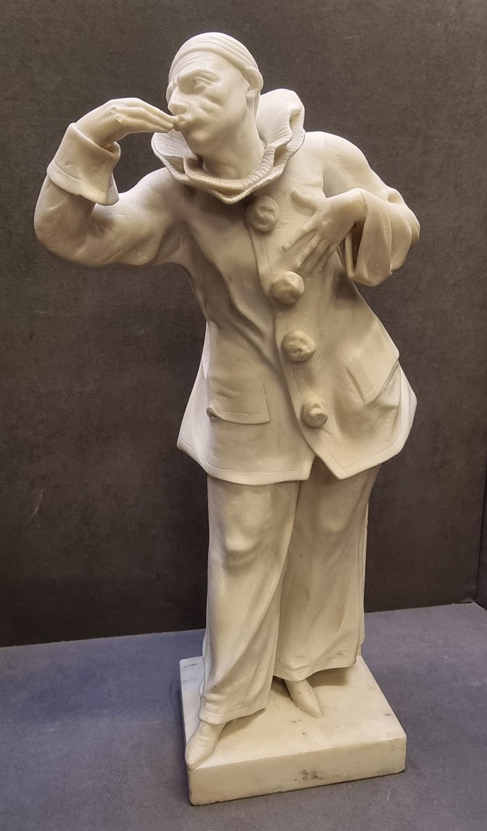SCULTURA PIERROT IN MARMO STATUARIO - J. VAN DER KEMP - primi '900