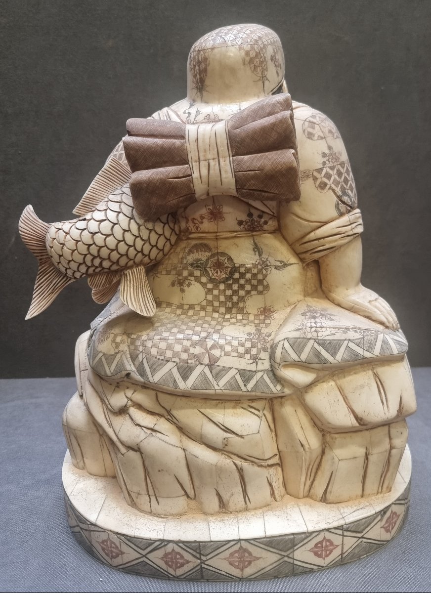 SCULTURA IN PIASTRE D'OSSO APPLICATE - UOMO CON PESCE - ORIENTALE - anni '70-photo-4