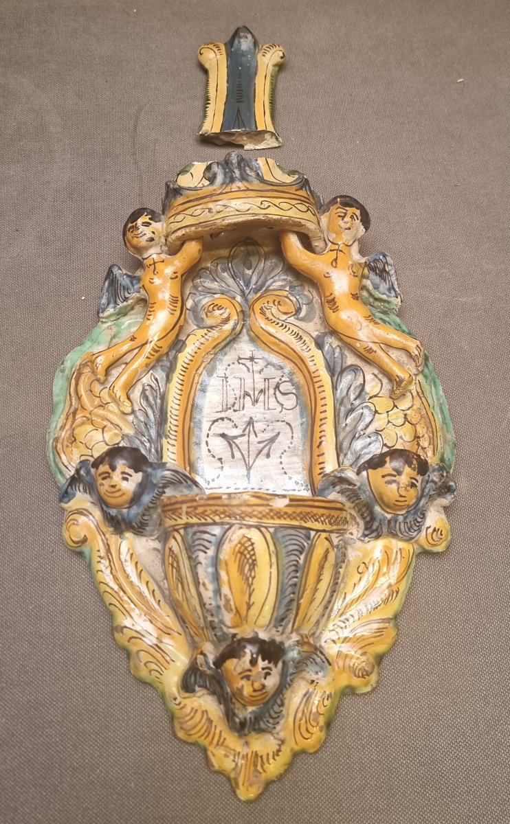 ACQUASANTIERA IN MAIOLICA - SECONDA META XVII SECOLO - ITALIA DEL SUD
