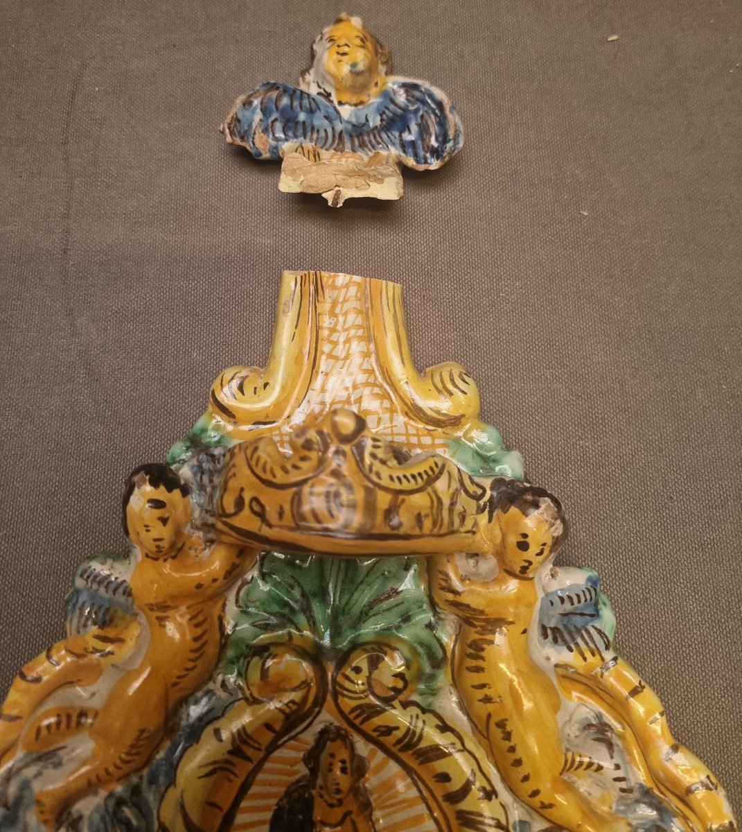 ACQUASANTIERA IN MAIOLICA - SECONDA META XVII SECOLO - ITALIA DEL SUD-photo-2