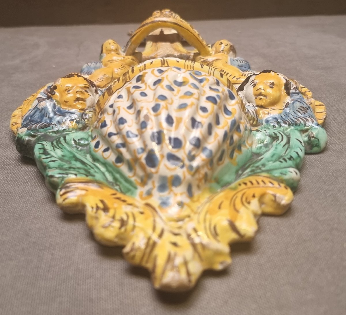 ACQUASANTIERA IN MAIOLICA - SECONDA META XVII SECOLO - ITALIA DEL SUD-photo-3