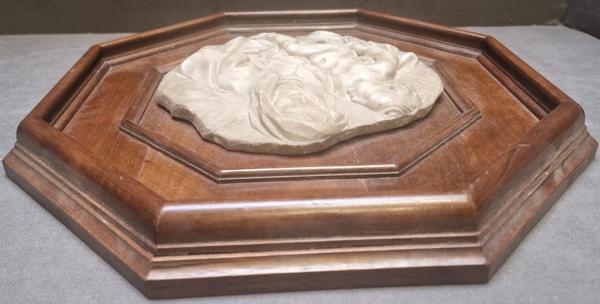 BASSORILIEVO IN MARMO STATUARIO - MADONNA CON BAMBINO - Metà XVII SECOLO-photo-1