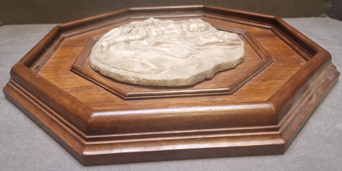 BASSORILIEVO IN MARMO STATUARIO - MADONNA CON BAMBINO - Metà XVII SECOLO-photo-2