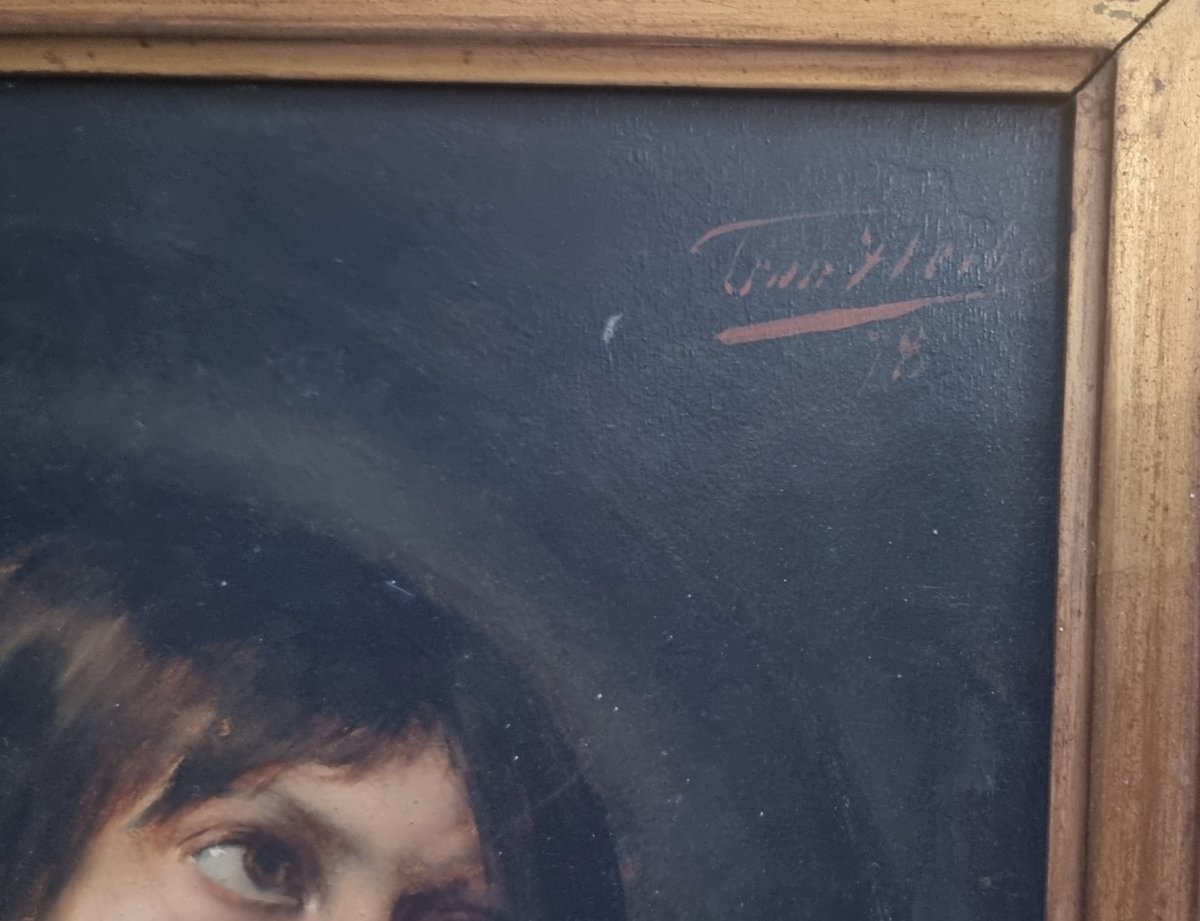 DIPINTO OLIO SU TAVOLA DI MOGANO - RITRATTO RAGAZZO "TRISTE EXILE" di LEON HERBO (1850-1907)-photo-3