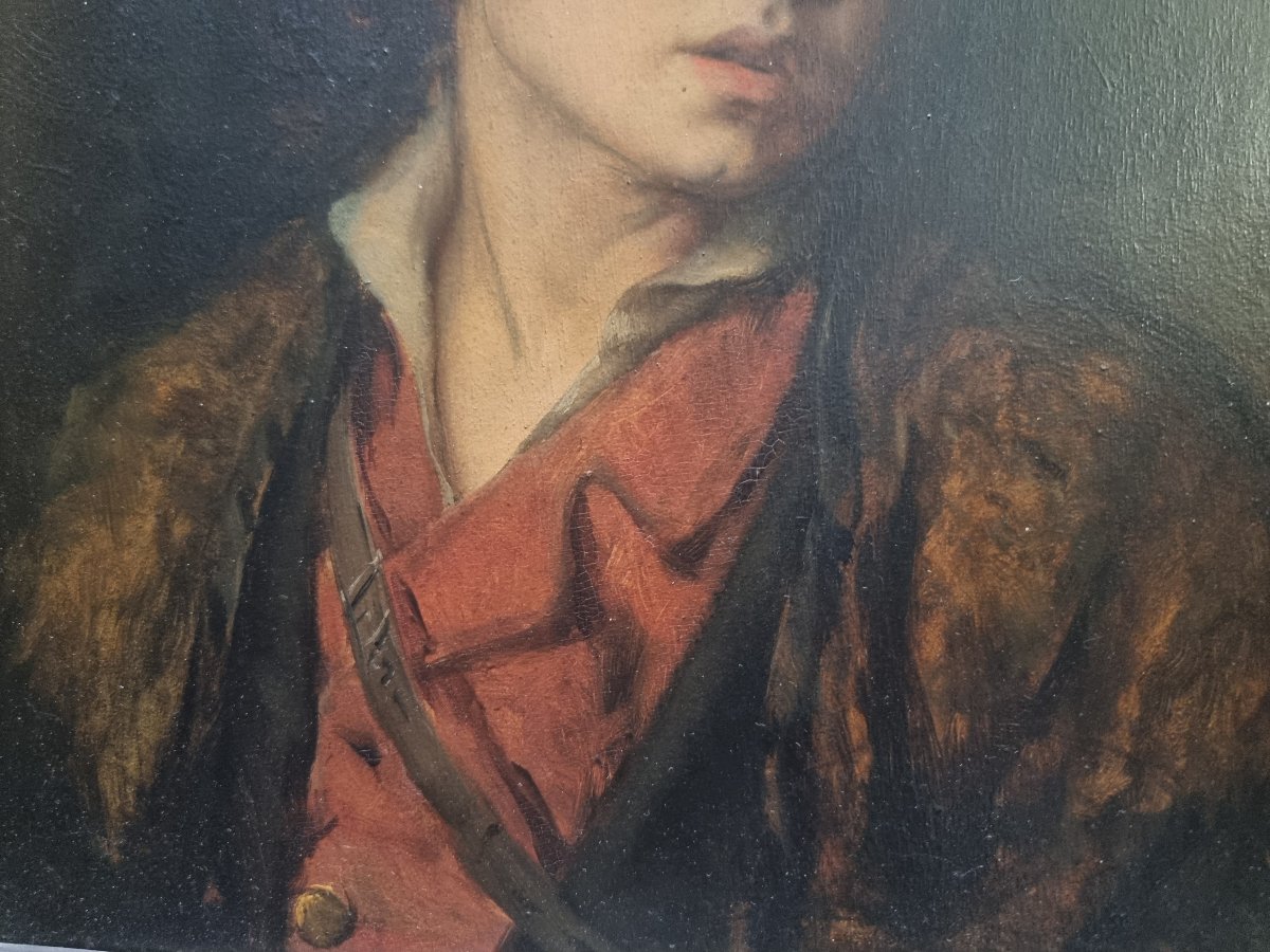 DIPINTO OLIO SU TAVOLA DI MOGANO - RITRATTO RAGAZZO "TRISTE EXILE" di LEON HERBO (1850-1907)-photo-4