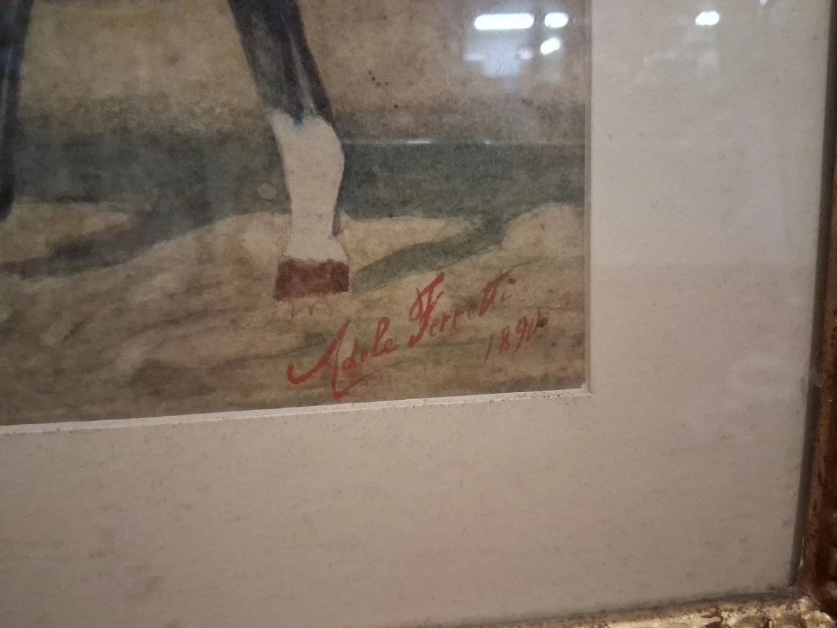 ACQUARELLO SU CARTA CAVALLO CON CANE - ADELE FERRETTI 1894-photo-2