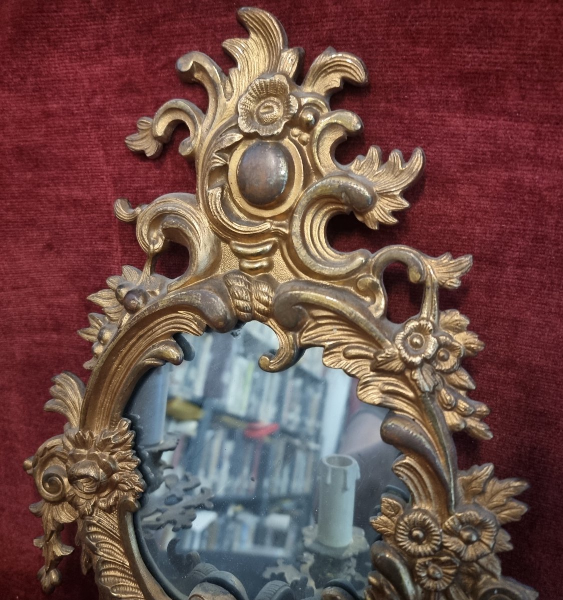 COPPIA APPLIQUES IN BRONZO DORATO CON SPECCHI - primi '900-photo-3