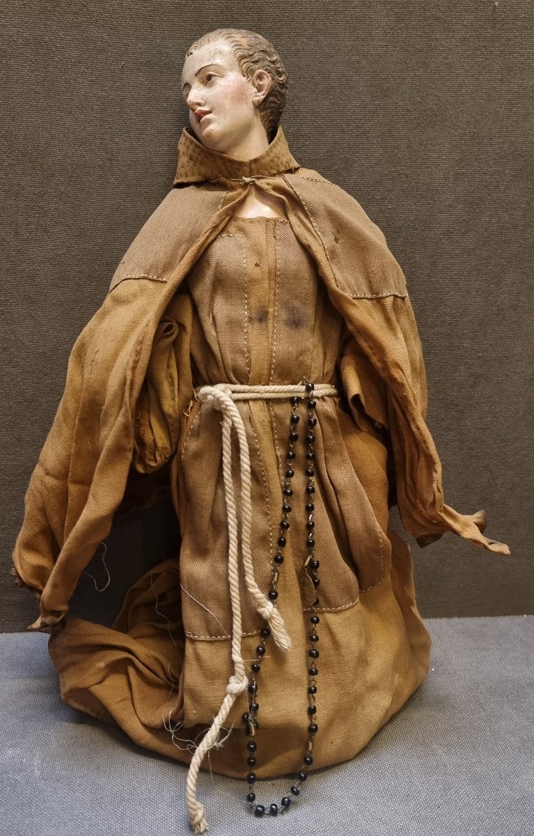 STATUINA DA PRESEPE NAPOLETANO - FRATE - TESTA IN TERACCOTA con OCCHI DI VETRO -  primi '800