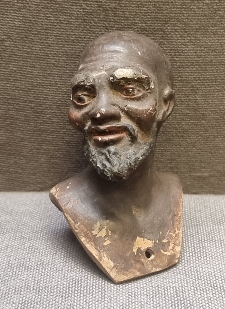 PRESEPE NAPOLETANO - MORO - TESTA IN TERACCOTA con OCCHI DI VETRO -  Primi '800