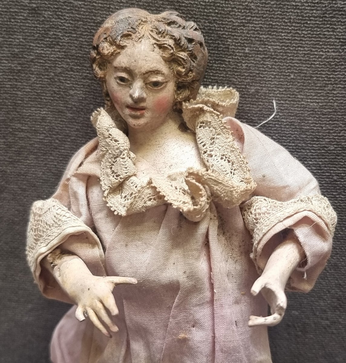 PRESEPE NAPOLETANO - STATUINA RAGAZZA - TESTA IN TERACCOTA con OCCHI DI VETRO -  Metà '800-photo-3