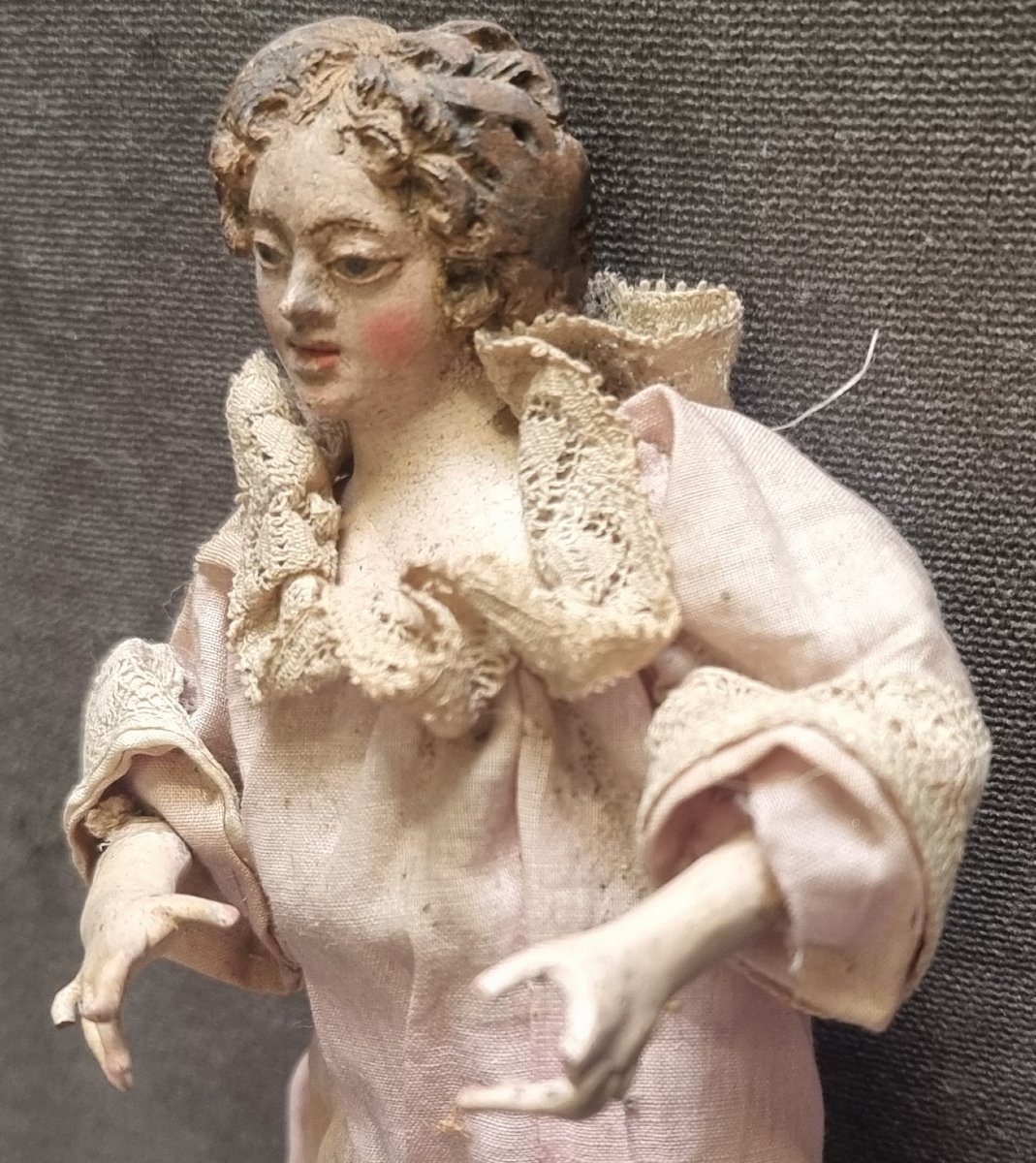 PRESEPE NAPOLETANO - STATUINA RAGAZZA - TESTA IN TERACCOTA con OCCHI DI VETRO -  Metà '800-photo-4