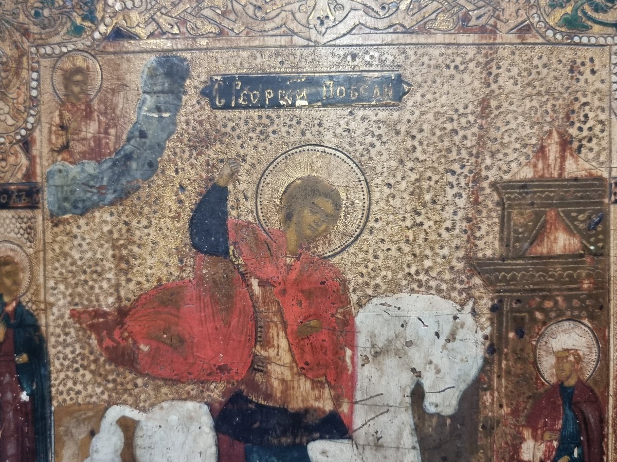 ICONA A FONDO ORO DIPINTA SU LEGNO - SAN GIORGIO - DELL'800 - EST EUROPA-photo-2