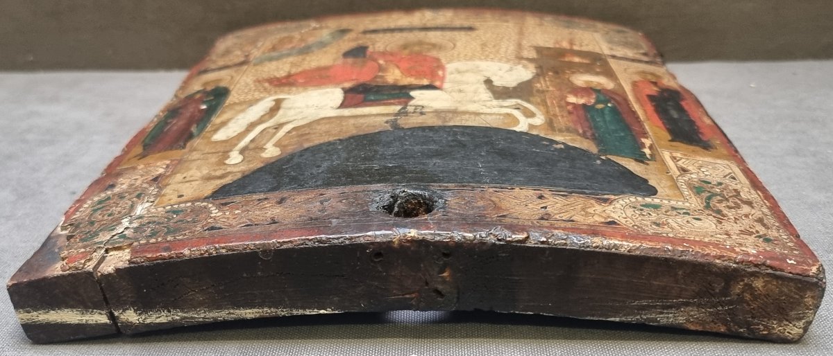 ICONA A FONDO ORO DIPINTA SU LEGNO - SAN GIORGIO - DELL'800 - EST EUROPA-photo-2